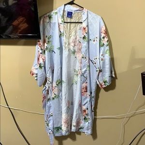 Blue floral satin robe